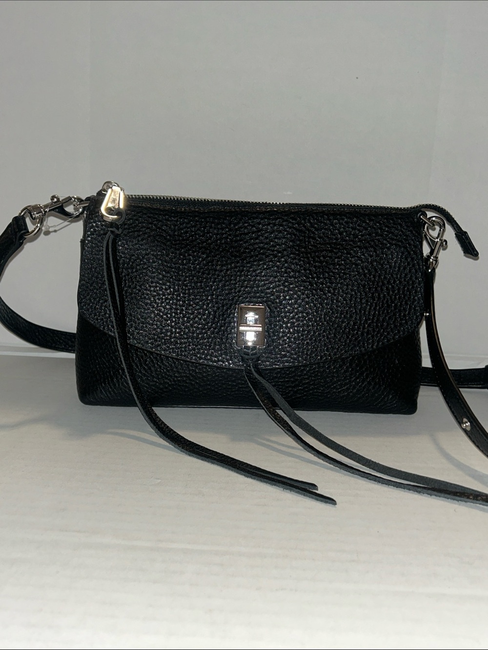 Rebecca Minkoff Darren top zip crossbody shoulder bag black leather
